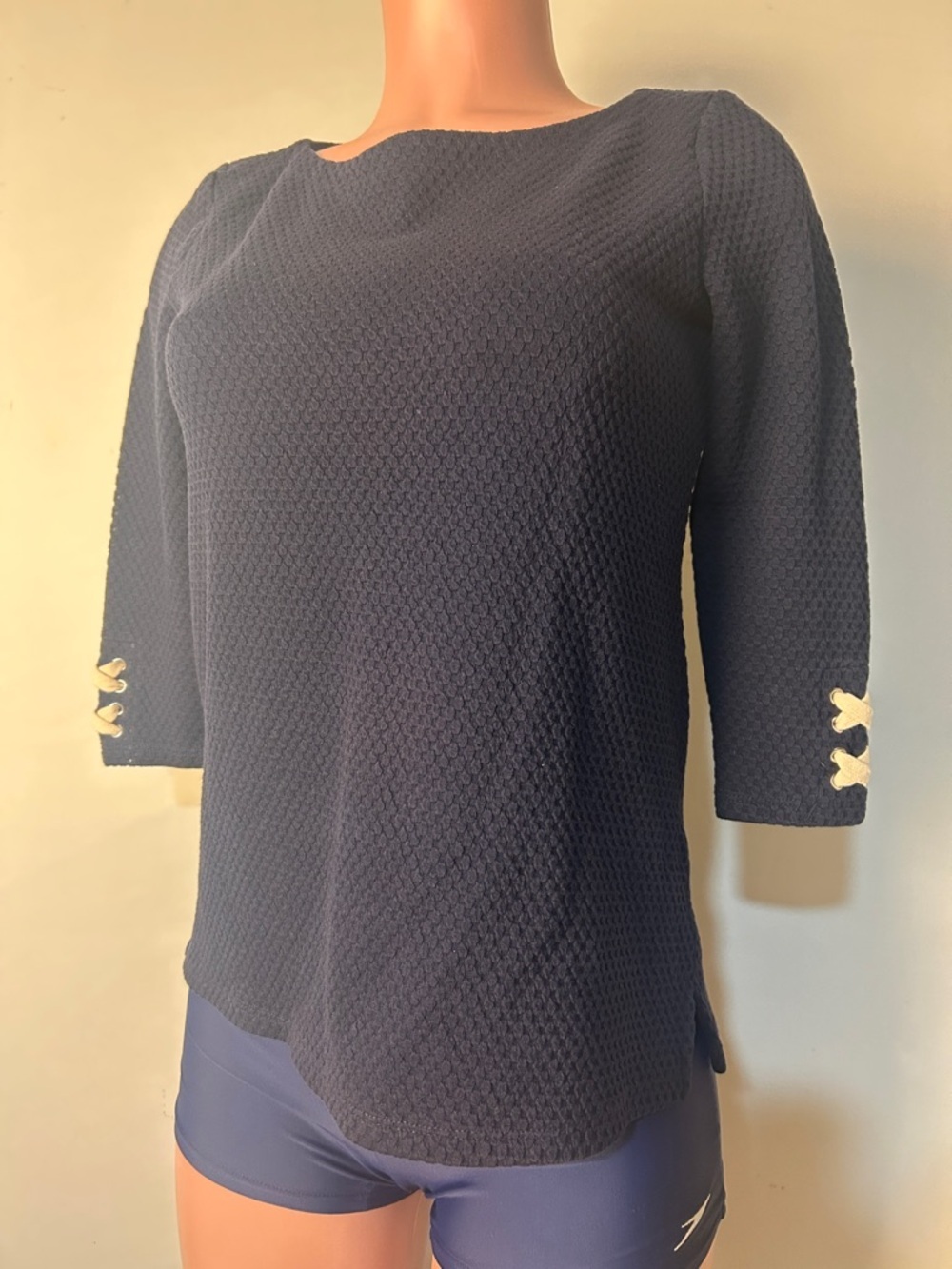 Talbots Petite P Women’s  3/4 sleeve Navy Blue Top